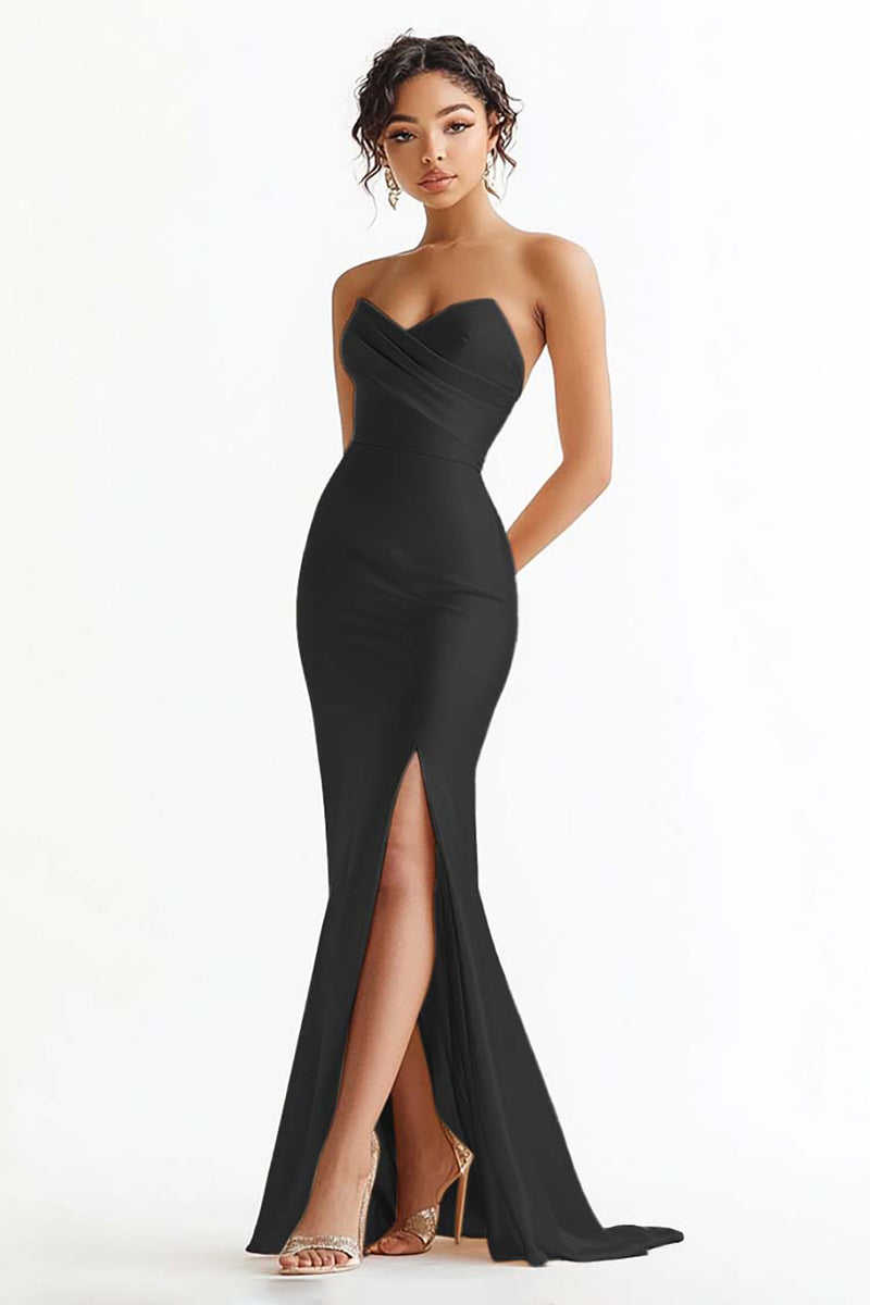 Load image into Gallery viewer, Rust Satin Mermaid Sweetheart Ruched Long Prom Dress with Slit