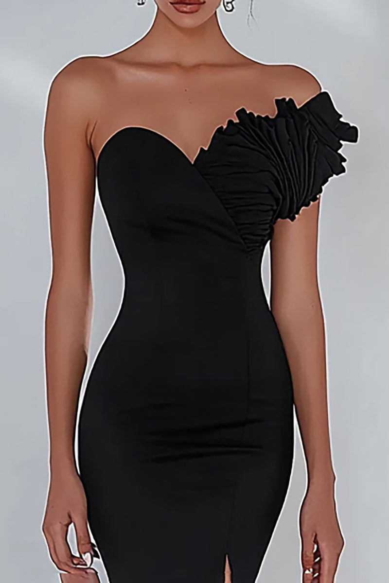 Load image into Gallery viewer, Black Mermaid Asymmetrical Long Prom Dress with Slit