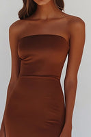 Load image into Gallery viewer, Terracotta Sheath Strapless Long Prom Dress with Slit