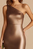 Load image into Gallery viewer, Coffee Satin One Shoulder Mermaid Long Prom Dress with Slit