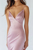 Load image into Gallery viewer, Pink Satin Mermaid Spaghetti Straps Long Prom Dress