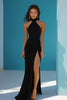 Load image into Gallery viewer, Black Sheath High Neck Long Prom Dress with Slit