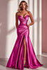 Load image into Gallery viewer, Fuchsia Satin Sweetheart Ruched Mermaid Long Prom Dress with Slit
