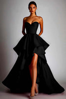 Load image into Gallery viewer, Fuchsia Pleated High Low Prom Dress with Ruffles Satin Sweetheart A Line Ball Gown Pageant Dress