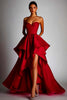 Load image into Gallery viewer, Fuchsia Satin A Line Pleated Ball Gown High Low Prom Dress with Ruffles