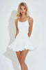 Load image into Gallery viewer, White Satin Scoop Short A Line Graduation Dress with Ruffles