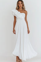 Load image into Gallery viewer, White Chiffon One Shoulder A Line Engagement Dress with Ruffles