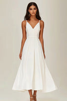 Load image into Gallery viewer, White Satin Long A Line Engagement Dress