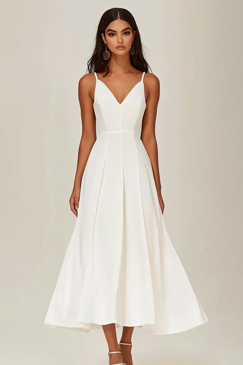 White Satin Long A Line Engagement Dress