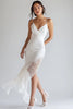 Load image into Gallery viewer, White Chiffon Asymmetrical V Neck Graduation Dress with Lace