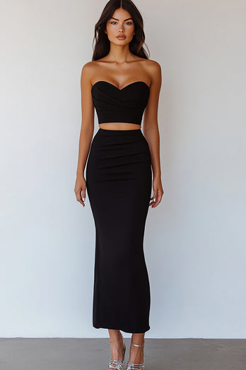 Black Two Piece Sweetheart Long Mermaid Formal Dress