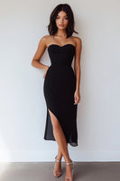 Load image into Gallery viewer, Black Chiffon Sweetheart Midi Formal Dress with Slit