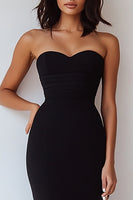 Load image into Gallery viewer, Black Chiffon Sweetheart Midi Formal Dress with Slit