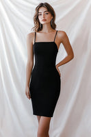 Load image into Gallery viewer, Black Satin Short Spaghetti Straps Bodycon Cocktail Dress
