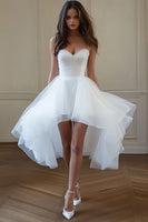 Load image into Gallery viewer, Queendancer Women White Organza High-Low Bridal Shower Dress with Ruffles Sweetheart A Line Little White Dress