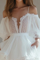 Load image into Gallery viewer, White Cold Shoulder Short Graduation Dress with Ruffles