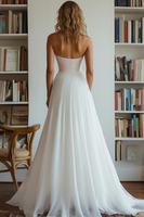 Load image into Gallery viewer, Sparkly White A Line Chiffon V-Neck High-Low Engagement Dress with Beading