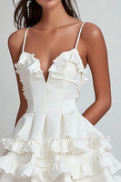 Load image into Gallery viewer, White Satin V Neck Short Ruched Graduation Dress with Ruffles