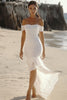 Load image into Gallery viewer, White Satin High-Low Engagement Dress with Lace