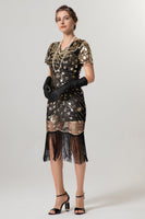 Load image into Gallery viewer, Sparkly Black Golden Bodycon Short Fringe 1920s Dress