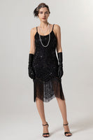 Load image into Gallery viewer, Sparkly Black Golden Spaghetti Straps 1920s Dress with Tassels