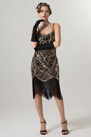 Load image into Gallery viewer, Sparkly Black Golden Spaghetti Straps 1920s Dress with Tassels