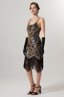 Load image into Gallery viewer, Sparkly Black Golden Spaghetti Straps 1920s Dress with Tassels