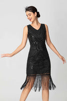 Load image into Gallery viewer, Sparkly Black Burgundy Bodycon Fringed 1920s Dress