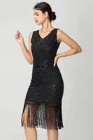 Load image into Gallery viewer, Sparkly Black Burgundy Bodycon Fringed 1920s Dress