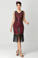 Load image into Gallery viewer, Sparkly Black Burgundy Bodycon Fringed 1920s Dress