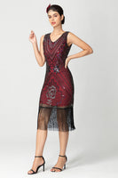 Load image into Gallery viewer, Sparkly Black Burgundy Bodycon Fringed 1920s Dress
