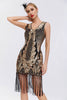 Load image into Gallery viewer, Sparkly Black Golden Bodycon Sequins 1920s Dress with Fringes