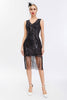 Load image into Gallery viewer, Sparkly Black Golden Bodycon Sequins 1920s Dress with Fringes