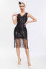 Load image into Gallery viewer, Sparkly Black Golden Bodycon Sequins 1920s Dress with Fringes