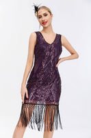 Load image into Gallery viewer, Sparkly Black Golden Sequins Bodycon 1920s Dress with Fringes