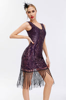 Load image into Gallery viewer, Sparkly Black Golden Sequins Bodycon 1920s Dress with Fringes