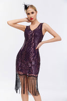 Load image into Gallery viewer, Sparkly Black Golden Sequins Bodycon 1920s Dress with Fringes
