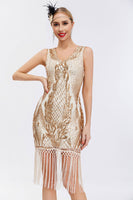 Load image into Gallery viewer, Sparkly Black Golden Sequins Bodycon 1920s Dress with Fringes
