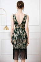 Load image into Gallery viewer, Sparkly Black Golden Bodycon Sequins 1920s Dress with Fringes