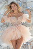 Load image into Gallery viewer, Sparkly Light Pink Organza Tiered Short Homecoming Dress with Appliques