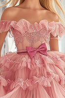 Load image into Gallery viewer, Blush Organza A Line Ruffled Short Homecoming Dress with Appliques