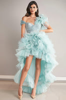 Load image into Gallery viewer, Sparkly Light Green Organza High-Low Homecoming Dress