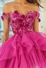 Load image into Gallery viewer, Floral Fuchsia A Line Organza Short Homecoming Dress with Appliques