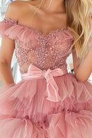 Load image into Gallery viewer, Sparkly Blush A Line Tulle Short Homecoming Dress