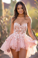 Load image into Gallery viewer, Blush Tulle Sweetheart Short Homecoming Dress with Lace