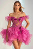 Load image into Gallery viewer, Floral Fuchsia A Line Tulle Short Homecoming Dress with Appliques