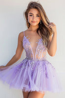 Load image into Gallery viewer, Sparkly Lilac Tulle Short Homecoming Dress with Appliques