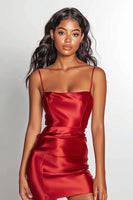 Load image into Gallery viewer, Red Satin Bodycon Spaghetti Straps Short Homecoming Dress