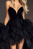 Load image into Gallery viewer, Cute Black A Line Strapless High Low Homecoming Dress with Ruffles