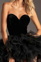Load image into Gallery viewer, Black A Line Sweetheart Tulle Short Homecoming Dress with Ruffles